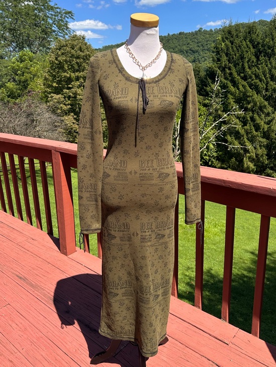 Betsey Johnson Dresses & Skirts - Vintage Betsey Johnson Runway Bee Brand Olive Thermal Long Sleeve Midi Dress